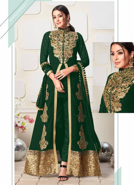 Green Colour SENHORA NAM SHABANA Koti concept Faux Georgette with embroidery work Festive Wear Salwar Suit Collection 8003